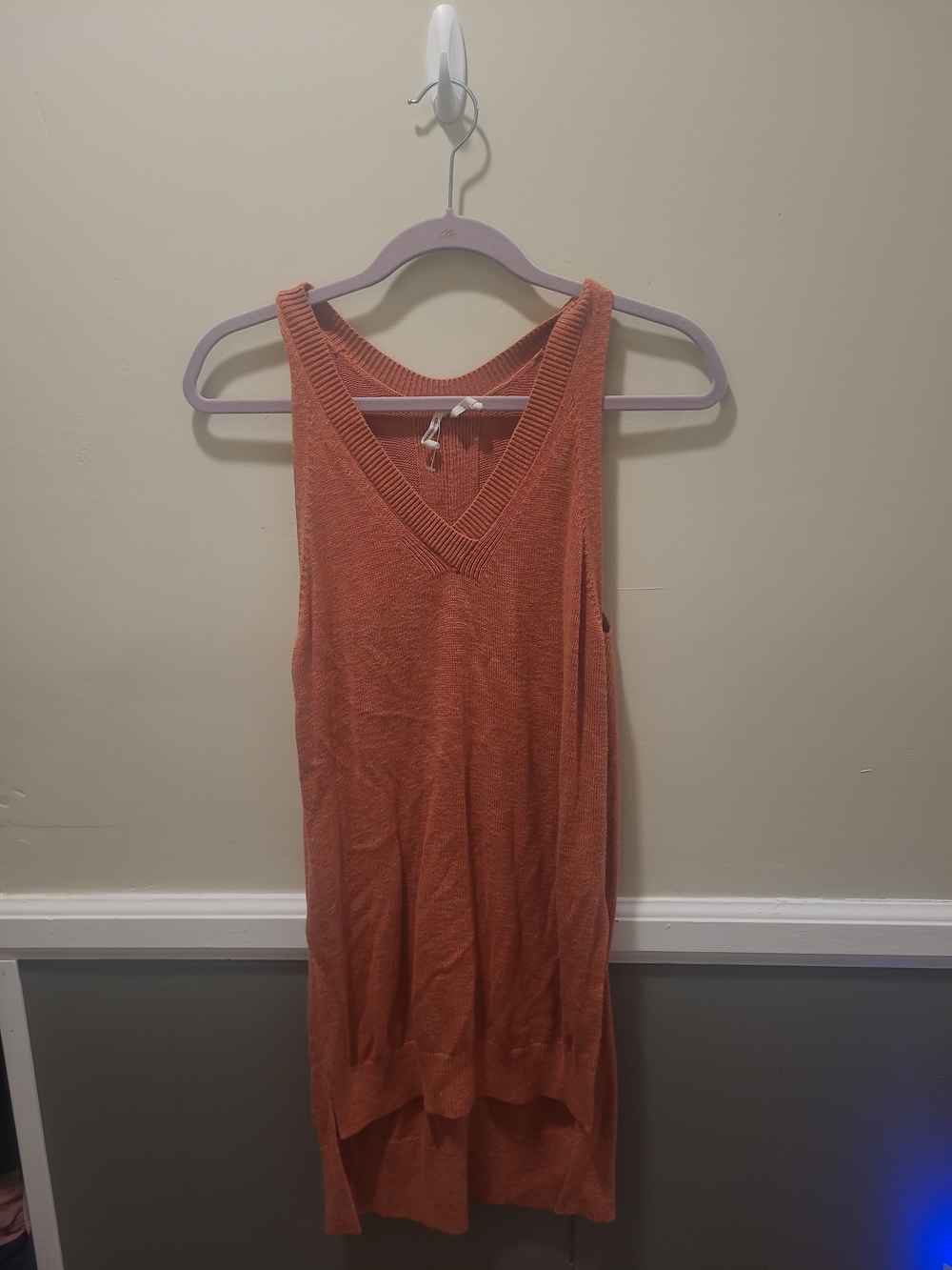 Anthropologie Desmond Sweater Tunic Top Small Hi Low Sleeveless Mango Linen Knit